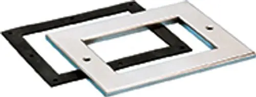 Fliesenblende mit einem schwarzen und einem silbernen Rahmen, hergestellt von Grünbeck, zur Abdeckung von Fliesenfugen oder zur Anpassung an verschiedene Oberflächen.